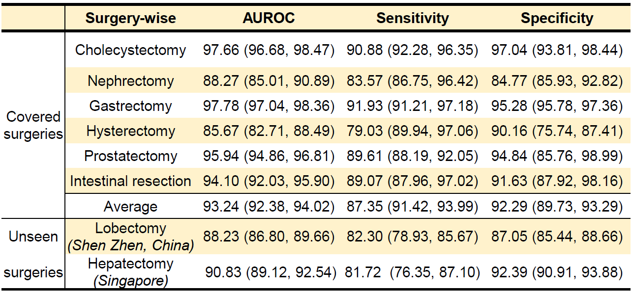 Surgery-wise performance metrics with confidence intervals